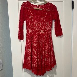 Free People Red Lace Dress - Size 0